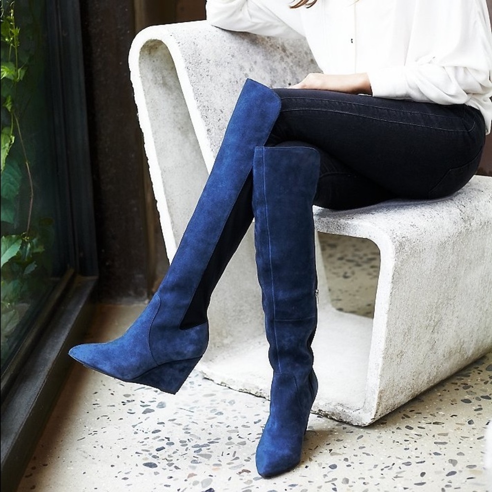 FREE PEOPLE Salina Over the Knee BOOTS Blue OTK